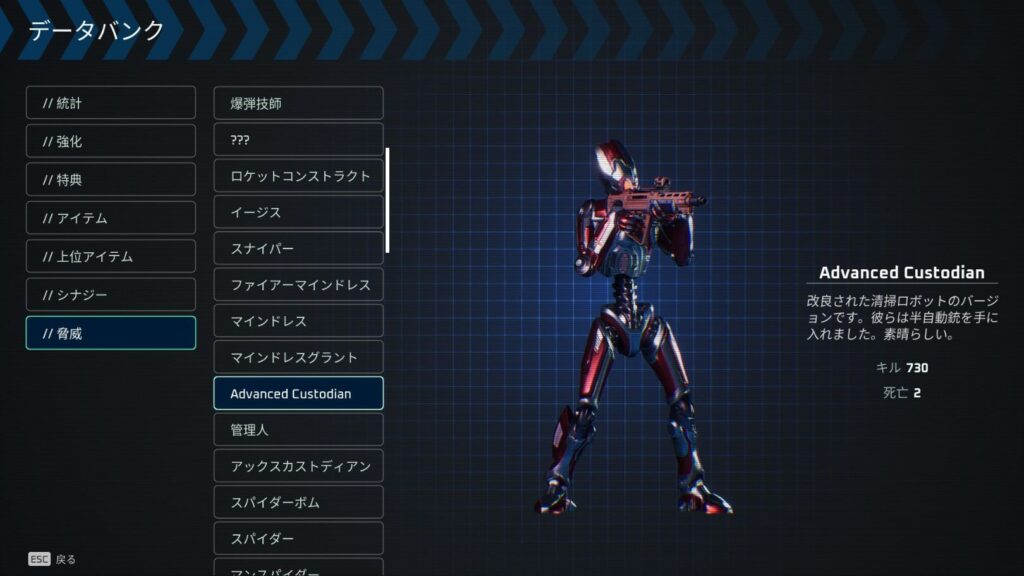 ゾーン1「ピンポイント」で登場するAdvanced Custodian（強化型管理人）の図鑑画像