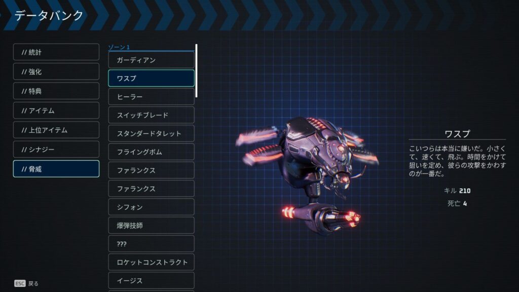 ゾーン1「ピンポイント」で登場するワスプの図鑑画像